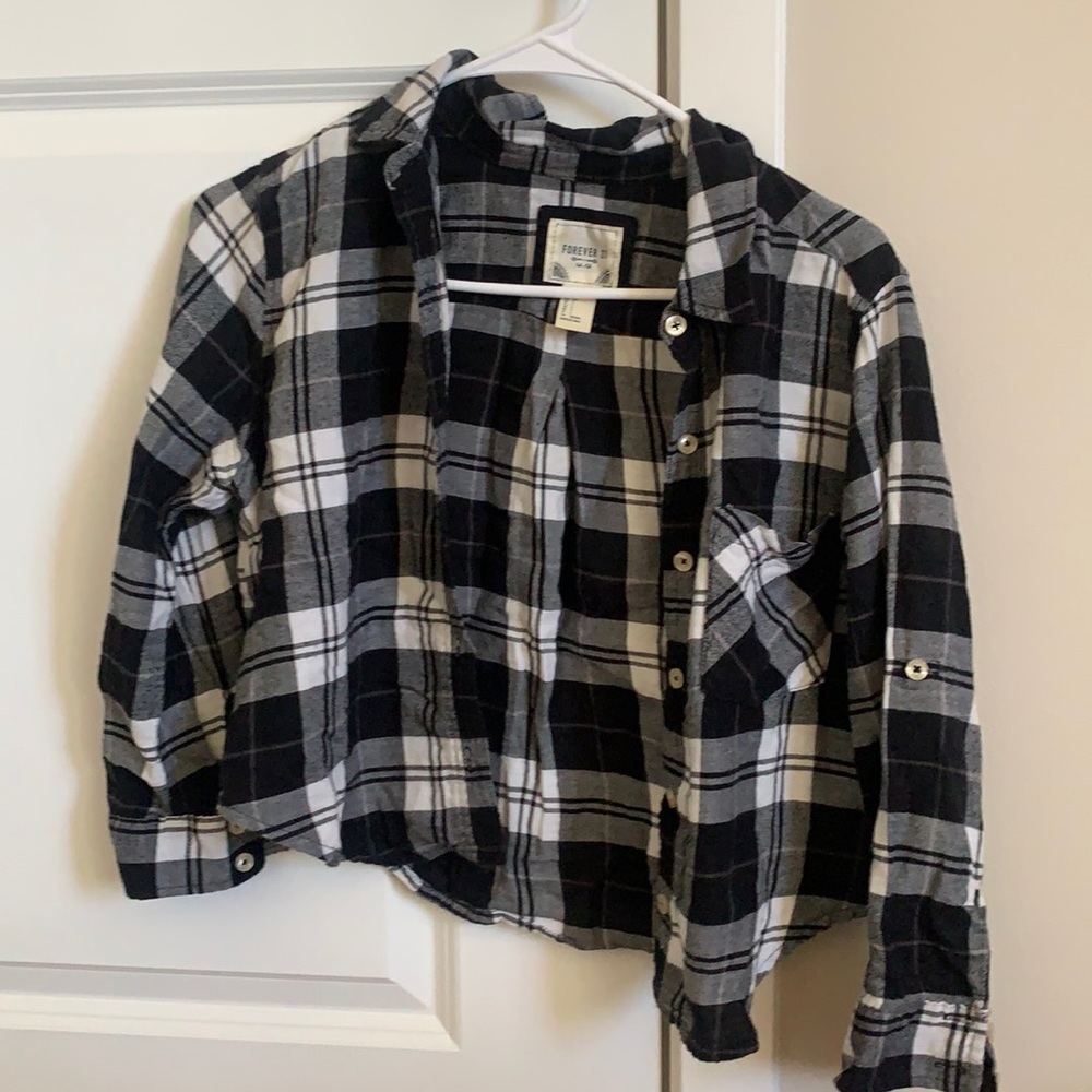 Forever 21 White and Black Flannel